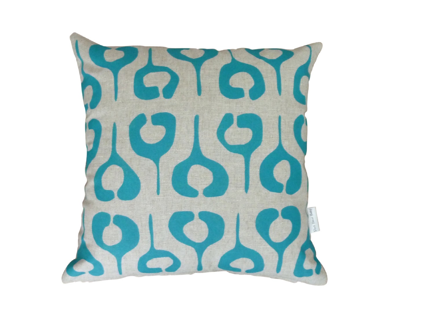 Linen cushion cover / pillow cover - 100% natural linen with BULB design hand printed in turquoise