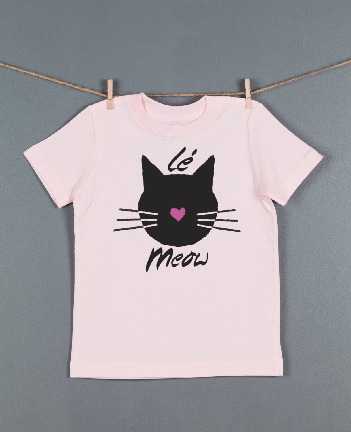 Girl's Kitty Tshirt, Cute Kid's Le Meow Kitten T Shirt, American Apparel Pink Tee (Sizes 2-8), Great Birthday Gift