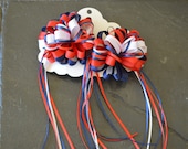 Red, Navy Blue and White ribbon flower hair bow