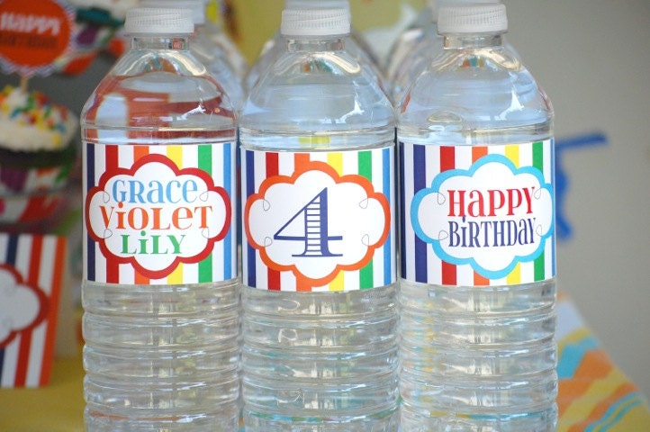 DIY rainbow themed Water bottle labels printable file