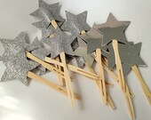 Glittered star cupcake toppers. set of 12
