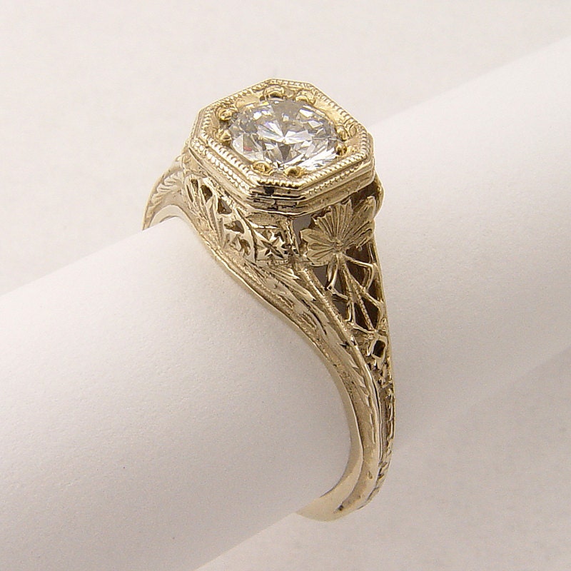 14k Gold Custom Antique Lacy Filigree Ring Setting by GemsByNancy