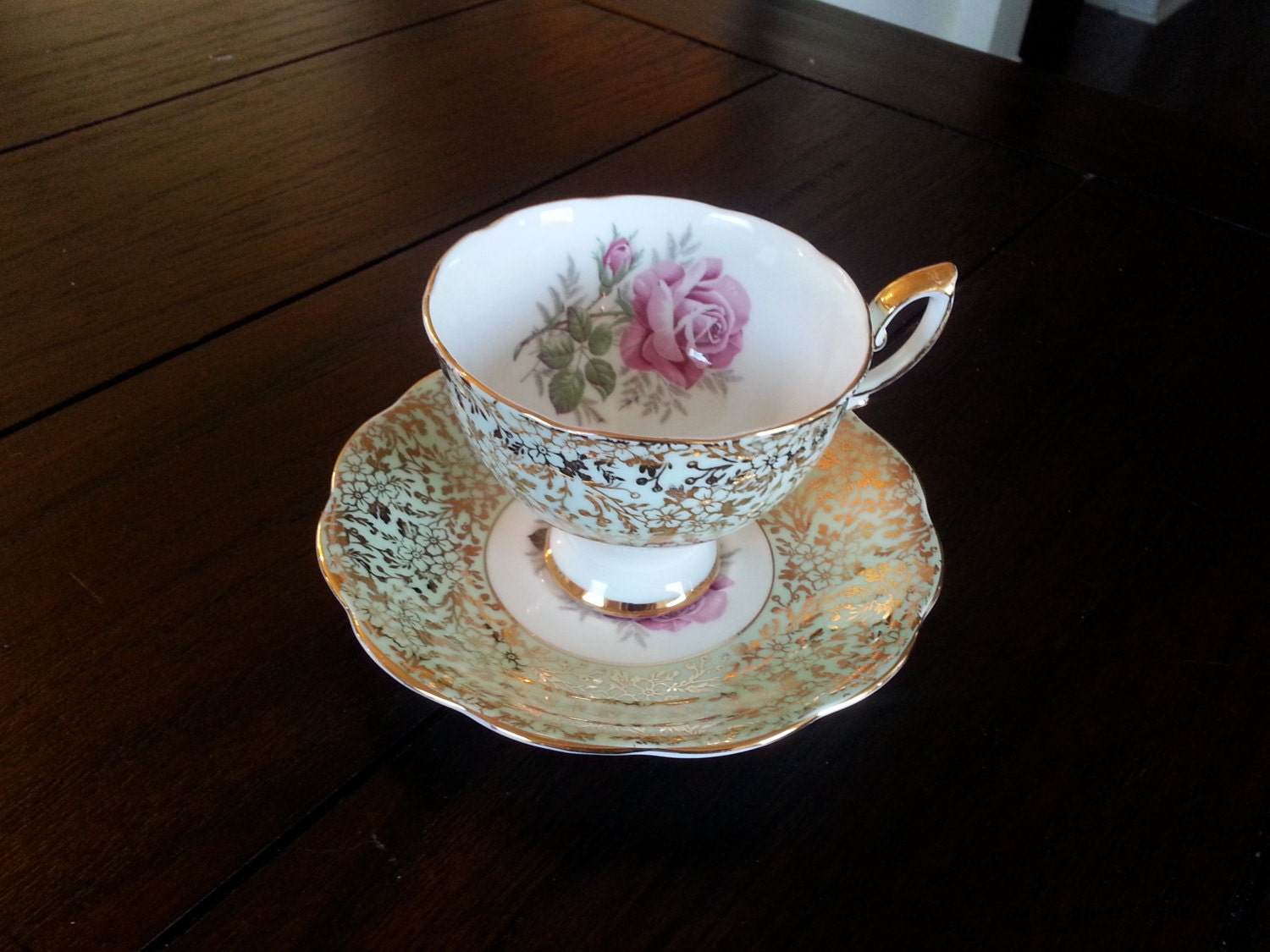 Antique Royal Standard Bone China soft turquoise teal and gold tea set