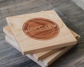 Modern Custom Name Personalized Set of Wooden Coasters - Set of 4 Laser Engraved