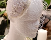 Ivory Lace Headpiece Wedding Victorian Piece Vintage Style Bridal Veil Cap Hat hair accessories