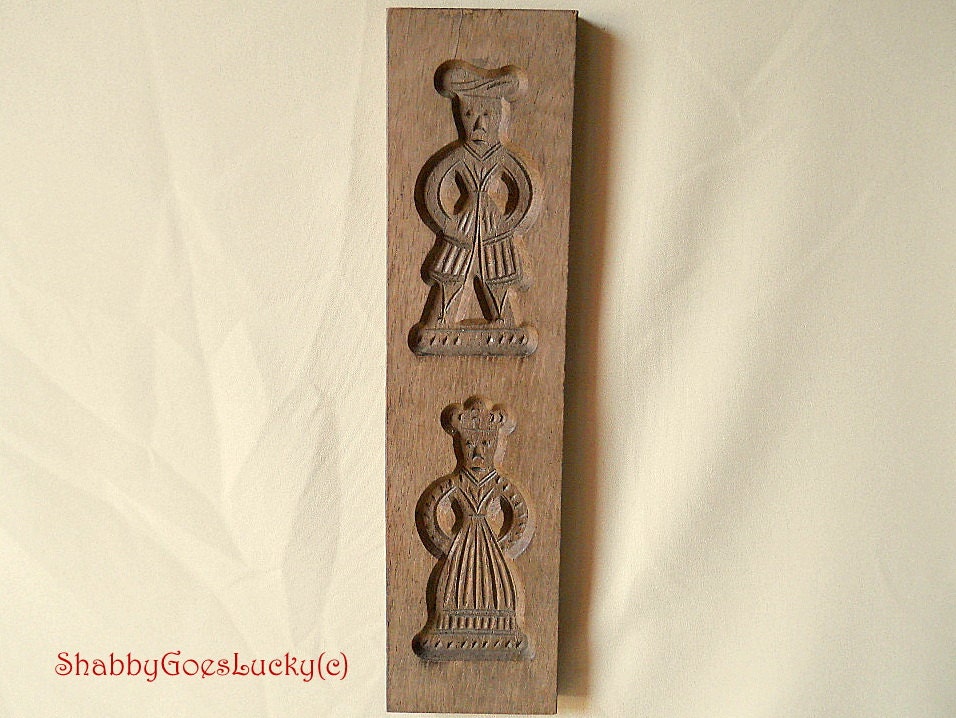 Antique German hand carved cookie mold for traditional cookies, large folk art man & woman cookie mold, Springerle fit for use or decoration