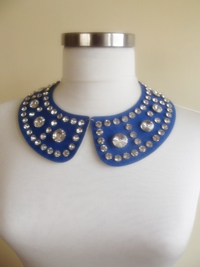 detachable imitation leather peter pan collar necklace beads bridal wedding christmas gift for her saxe blue nr. 46