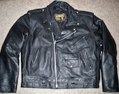 Vintage Bonus Genuine Leather Black Leather Biker Riding Motorcycle Buckle Men's Jacket Coat Size 50