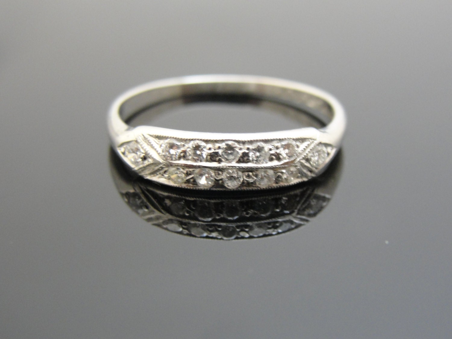 Art Deco - Mid Century Platinum Wedding or Anniversary Band with Pave Diamonds RGDIA767N