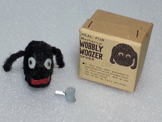 Vintage Wind-Up Wobbly Woozer Harry Spider Toy In Box With Key