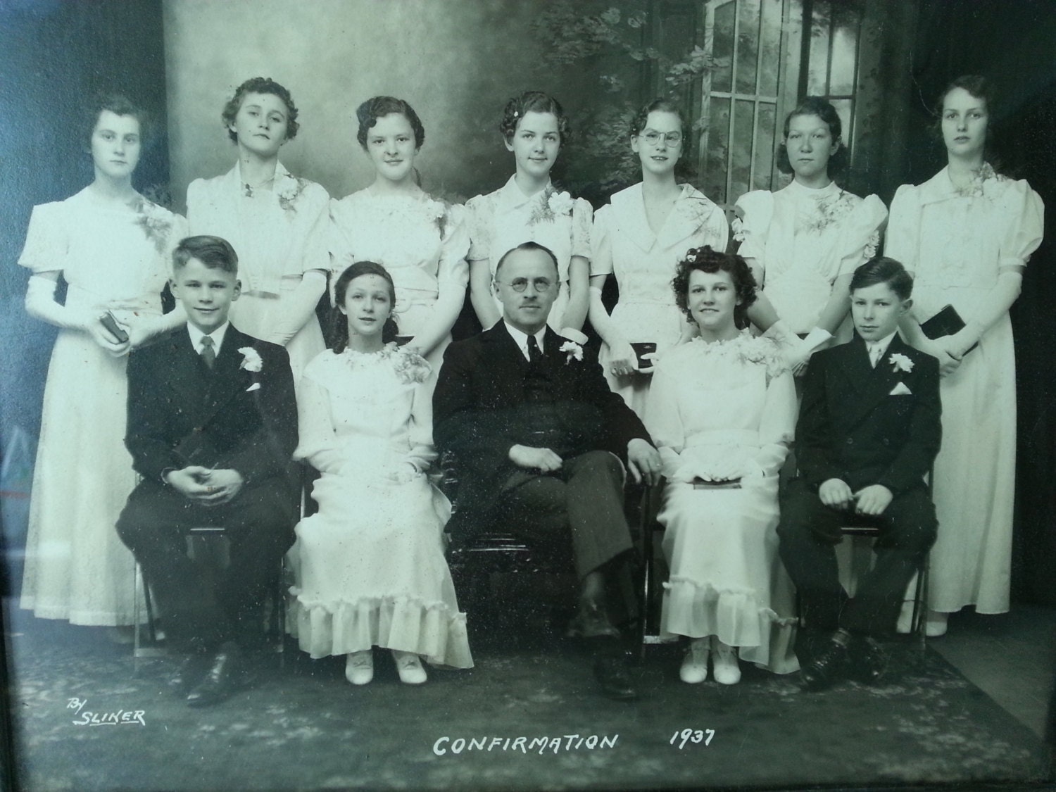 Vintage Confirmation Photograph In Frame - Dated 1937 - By Sliker