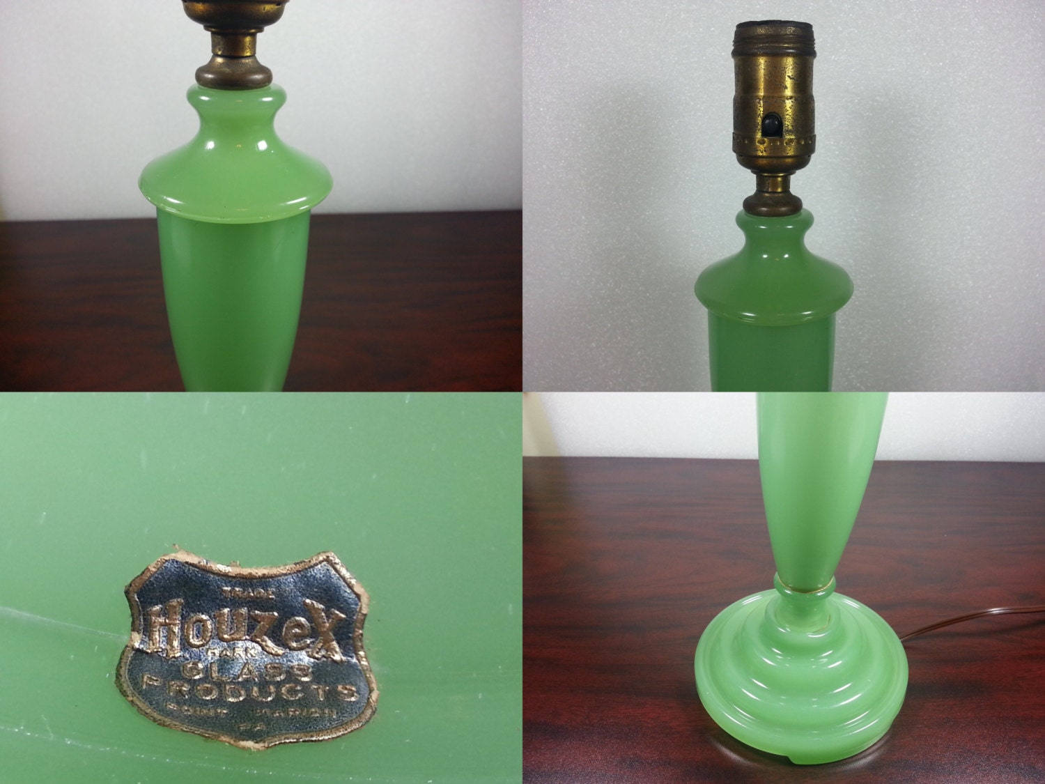 Vintage Houzex Jadeite Glass Table Lamp