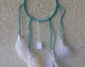 Beautiful Aqua Blue and White Dream Catcher - Sweet Dreams (5in ring 14in length)