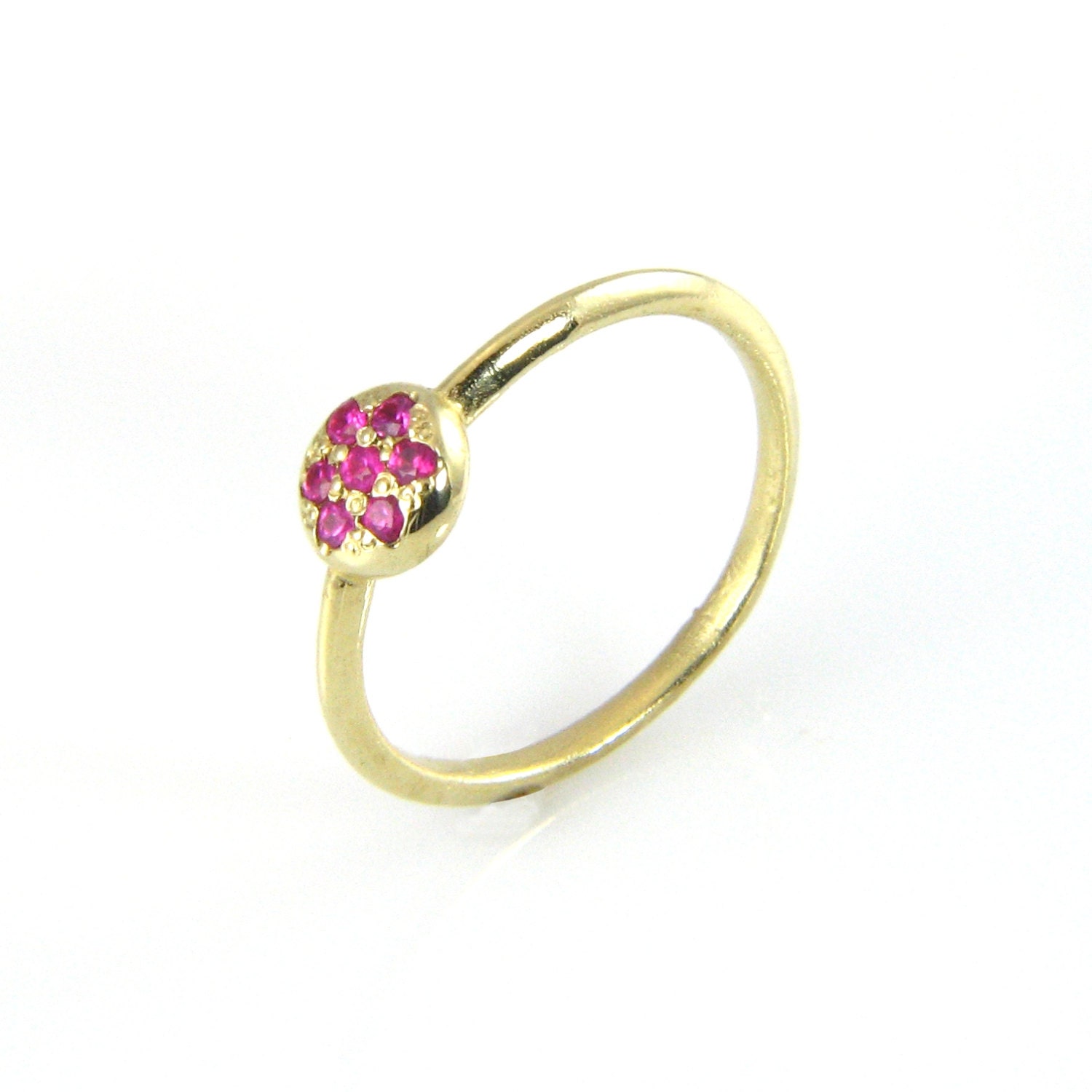 7 Ruby gemstones, 14K Gold Ring, fine structure, Handmade Engagement, Birthday, Gifts, sister, mom, wife, pink stone