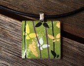 Japanese Chiyogami Butterflies Wood & Resin Tile Pendant Necklace