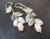 14k gold filled chain earring with half moon shape moonstone, Mothers day gift