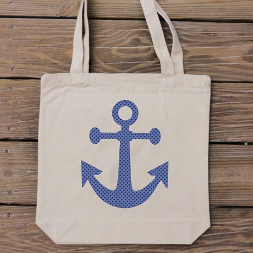 Anchor Tote Bag - Nautical - Blue Polka Dot Pattern - Custom Canvas Bag Design