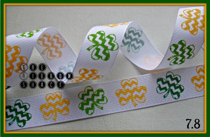 7.8 St. Patrick's Day Paddy's Shamrock Chevron Stripe Green Lime Yellow White Grosgrain Ribbon Il_170x135