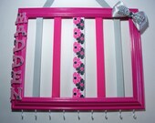 Hair bow holder, girls headband holder, personalized hair accessories organizer, girls room decor, hot pink, silver, rhinestones