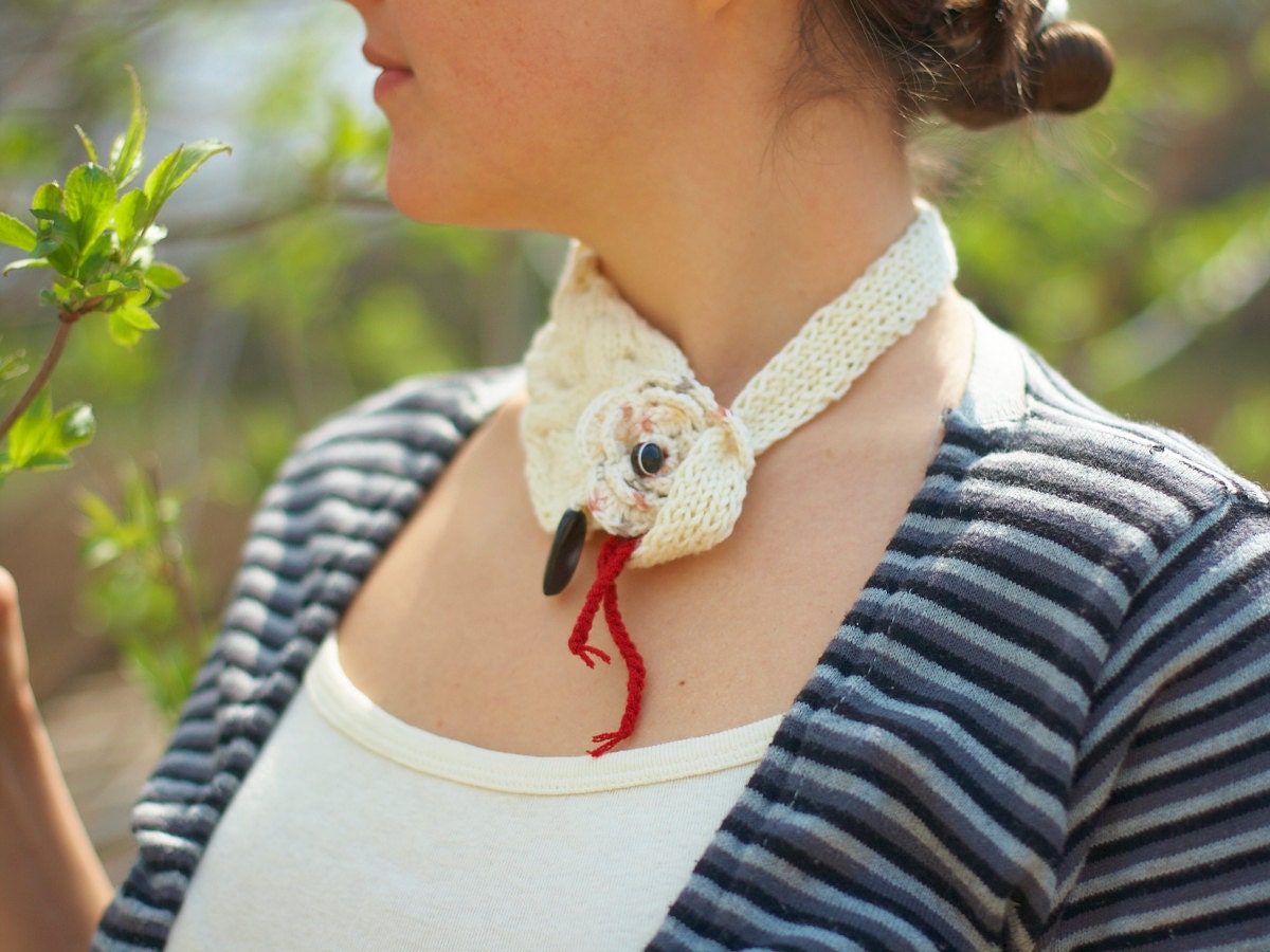 Beige black and red knit accessory - Spring fashion - Unique woman collar - Fantasy knitted flower necklace