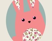 Children's art print, digital illustration. Rabbit in a hole