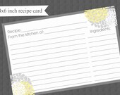 Printable Recipe Cards DIY yellow and gray with hydrangeas INSTANT DOWNLOAD digital Print Your Own 4x6 Il_170x135