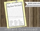 Neutral Baby Shower Word Search game cards yellow an dgray INSTANT DOWNLOAD diy printable digital file print your own Il_170x135