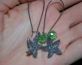STARFISH and green dangling earrings, Beach inspired, Summer time accessories, OOAK