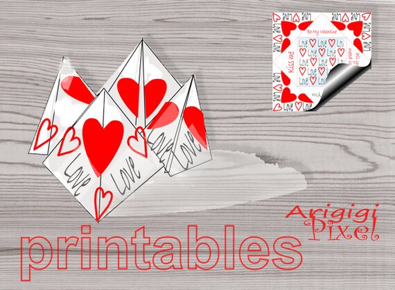 DIY Valentine Card Cootie Catcher Be My Valentine Red Hearts Card Holiday Printables PDF PNG instant download Il_570xn