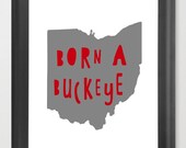 OHIO STATE - "Born a Buckeye" Word Art Map OSU Printable - Ohio State University - great gift, nursery art