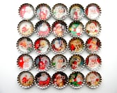 Advent Calendar Christmas Countdown Vintage Santas 25 Numbered Bottle Cap Magnets and Gift Tin