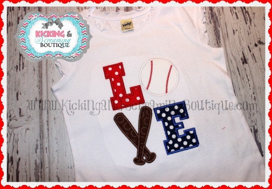 Love Baseball Embroidered Shirt or Onesie, Sports Shirt, Baseball, Girls Shirt