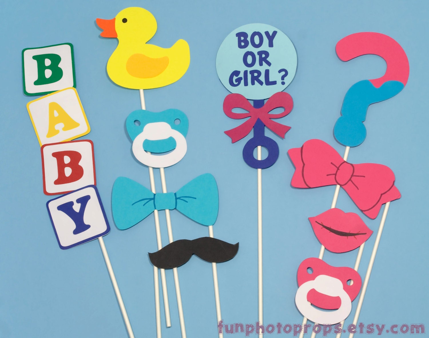 Photo Booth Prop Set - 10 Piece Gender Reveal Photobooth Set - Photobooth Props Il_570xn