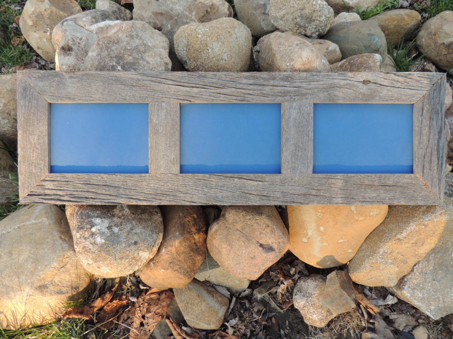 Triple 5x7 Landscape Rustic Weathered Reclaimed Barn Wood Barnwood Picture Photo Multi Collage Frame W/Glass