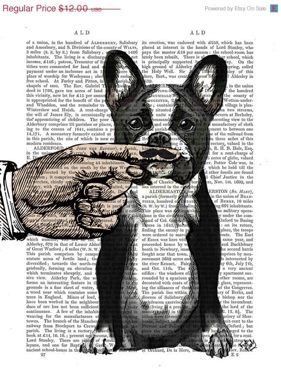 ON SALE French Bulldog Finger Mustache Original Illustration Art Print Mixed Media Painting wall art wall decor Wall Hanging Digital Print