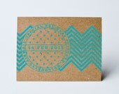 Chevron Polka Dot Silkscreen Valentine's Day Postcard Set of 8, Turquoise or Neon Yellow