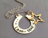 Lonestar Silver Hand stamped Horseshoe with Star Charm Necklace