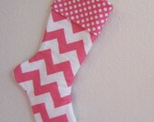 Personalized Christmas Stocking - Unique Baby Shower Gift - Pink White - polka dot chevron - Rhinestone Applique