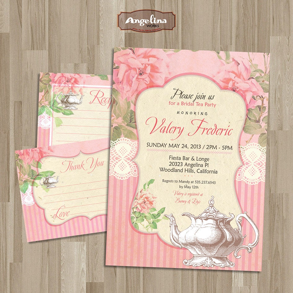 Shabby chic Bridal Tea Party  Invitation. DIY card. Roses. Digital Printable card 5x7 inch