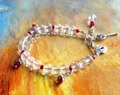 Romantic, Love, Heart, Key, Flowers, Delicate, Ice, Red, Glass Beads, Charm, Silver Plated, Bracelet, Handmade