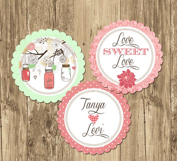 Mason Jar Spring Bridal Shower Party Rounds Cupcake Toppers- Printable Il_170x135