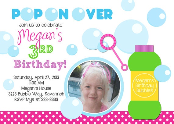Fun Bubble Blowing Girl Birthday Party Invitation - Printable Il_170x135
