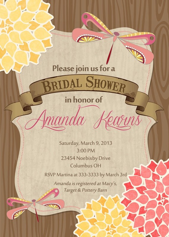 Rustic Dragonfly Bridal Shower Invitation - Printable Il_570xn