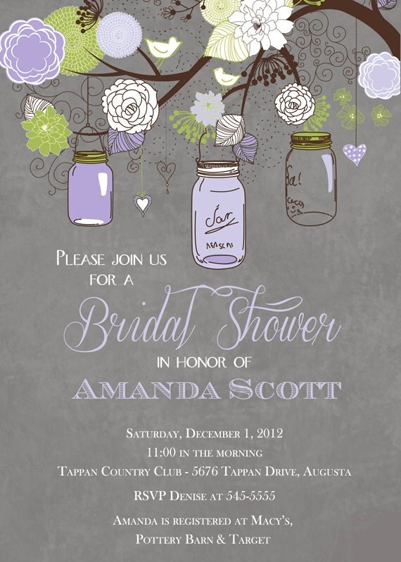 Rustic Mason Jar Tree Bridal Shower in Lavendar Invitation - Printable Il_570xn