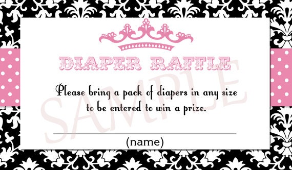 Black & Pink Damask Princess Baby Shower Diaper Raffle Tickets - Printable File Il_570xn