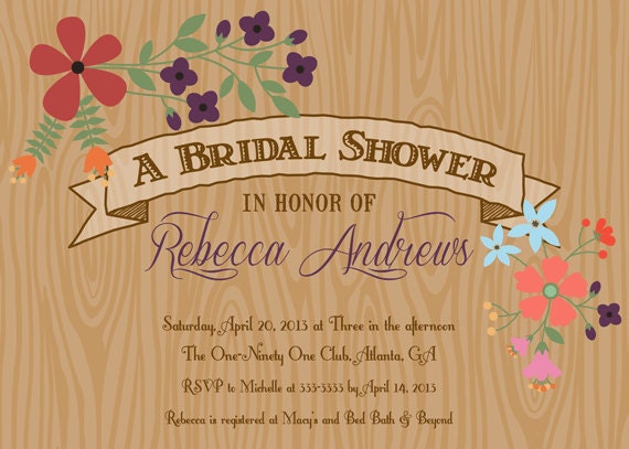 Rustic Wood Grain Floral Bridal Shower Invitation - Printable Il_570xn