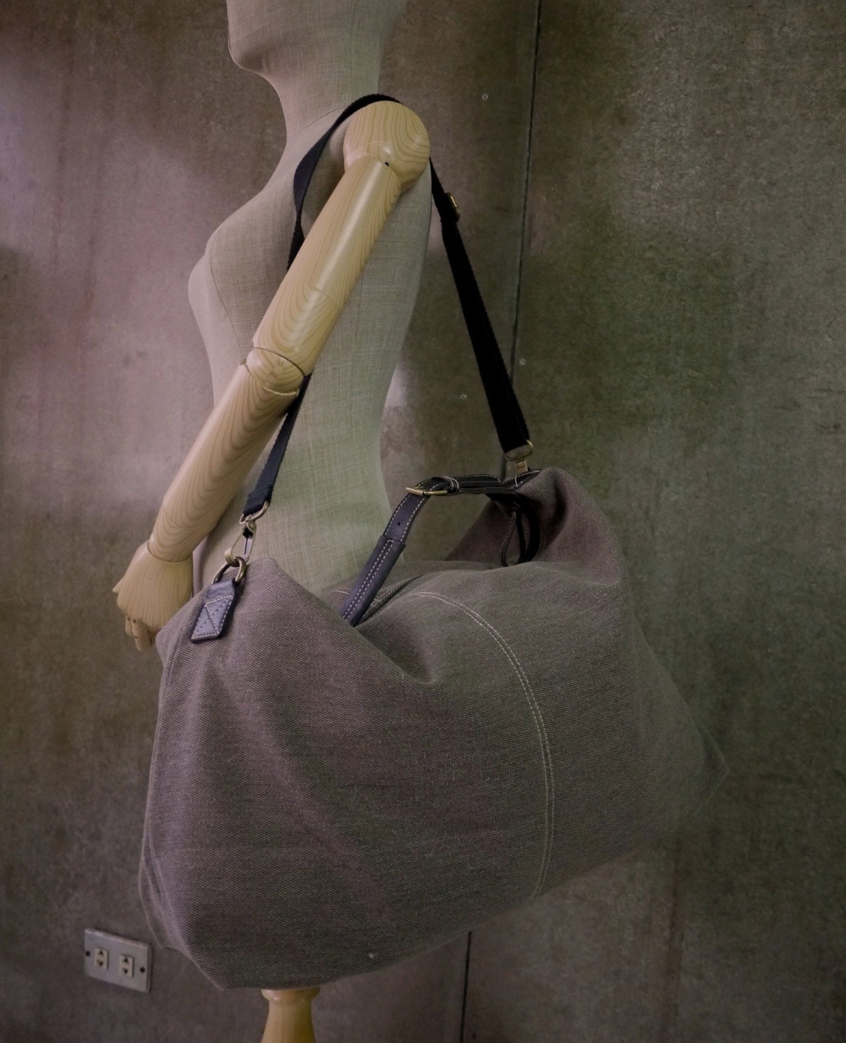 Dusty Brown Sack Cotton Large Messenger, Shoulder Bag, Tote, Overnight Bag/Travel Bag, Laptop Bag, Work Bag, Hip Bag - MB014
