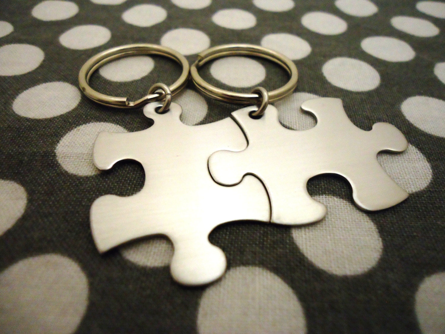 Non-Customizable Stainless Steel Puzzle Piece Key Chain Set -  Ships in 1 business day