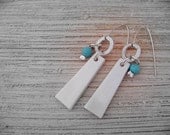 Spring Collection -Turquoise White & Sterling Silver earrings,Long Rectangle earring, Minimalist ceramics earring