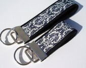 Cream Damask Key Fob - Key Ring, Key Chain - choices of sizes, full wrist or mini